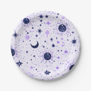 Assiettes En Carton Étoiles célestes noires et violettes