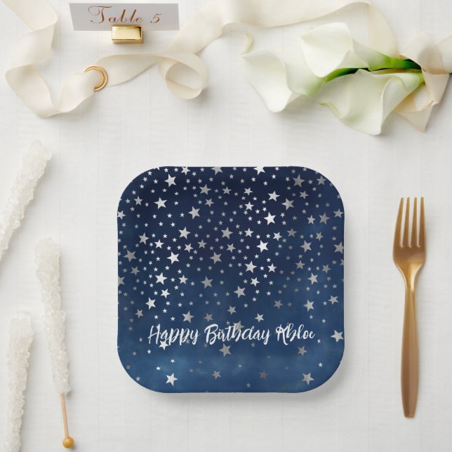Assiettes En Carton Étoiles d'argent en chute personnalisée (Mariage)
