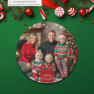 Assiettes En Carton Étoiles d'Argent Photo de Famille de Noël Spéciale