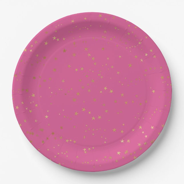 Assiettes En Carton Étoiles de glam rose Girly (Devant)