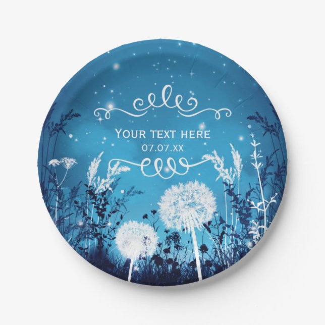 Assiettes En Carton Etoiles de nuit enchantées & Mariage bleu feuillag (Devant)