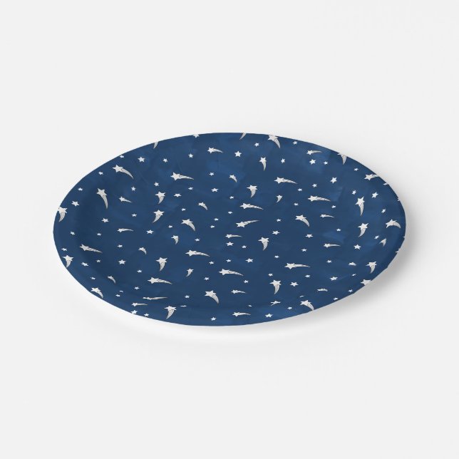 Assiettes En Carton Etoiles de tir Aquarelle bleu marine (Angle)