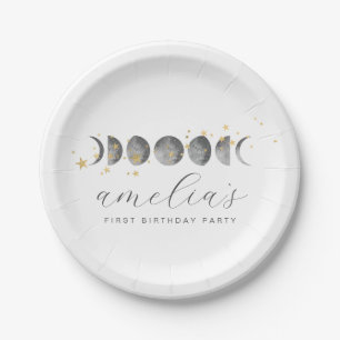 Assiettes En Carton Étoiles d'or des phases de lune