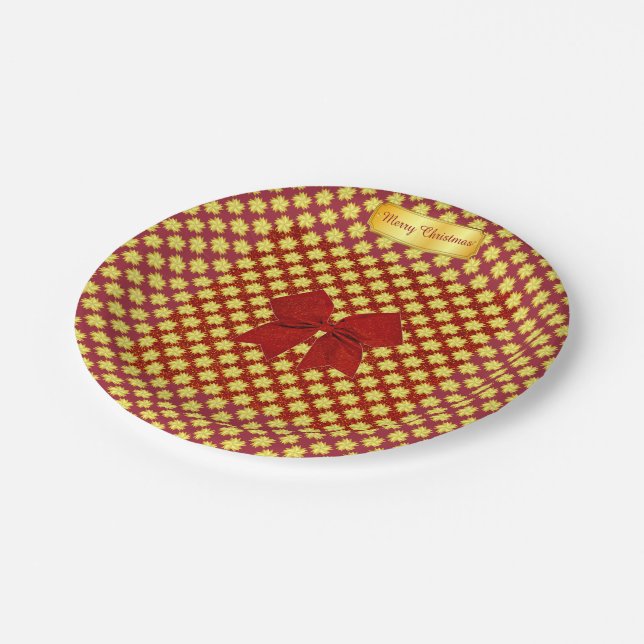 Assiettes En Carton Etoiles d'or et Parties scintillant rouges Noël (Angle)