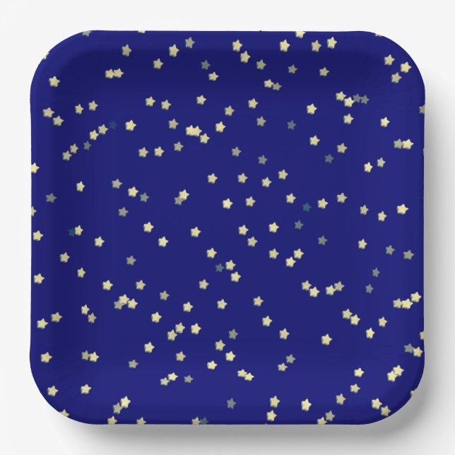 Assiettes En Carton Etoiles d'or sur bleu (Recto)