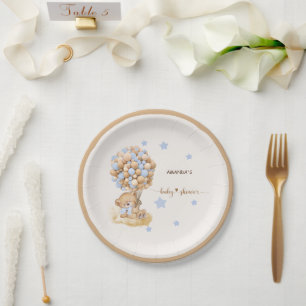 Assiettes En Carton Étoiles et ballons bleu poussière