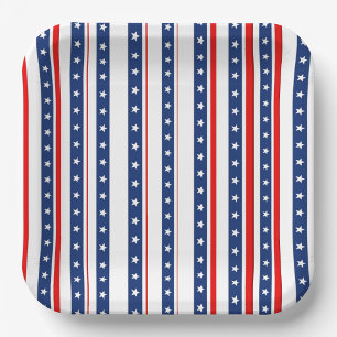 Assiettes En Carton Étoiles et bandes patriotiques 