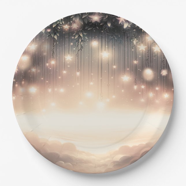 Assiettes En Carton Étoiles et nuages d'arbre céleste enchantés (Devant)