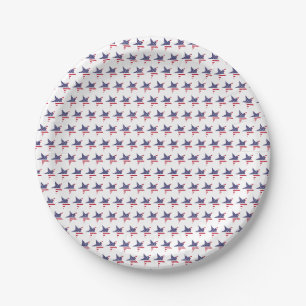 Assiettes En Carton Étoiles et rayures patriotiques modernes Rouge Bla