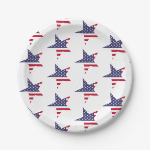 Assiettes En Carton Étoiles et rayures patriotiques modernes Rouge Bla