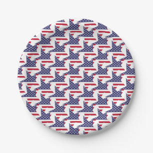 Assiettes En Carton Étoiles et rayures patriotiques modernes Rouge Bla