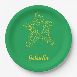 Assiettes En Carton étoiles jaunes en étoile sur vert