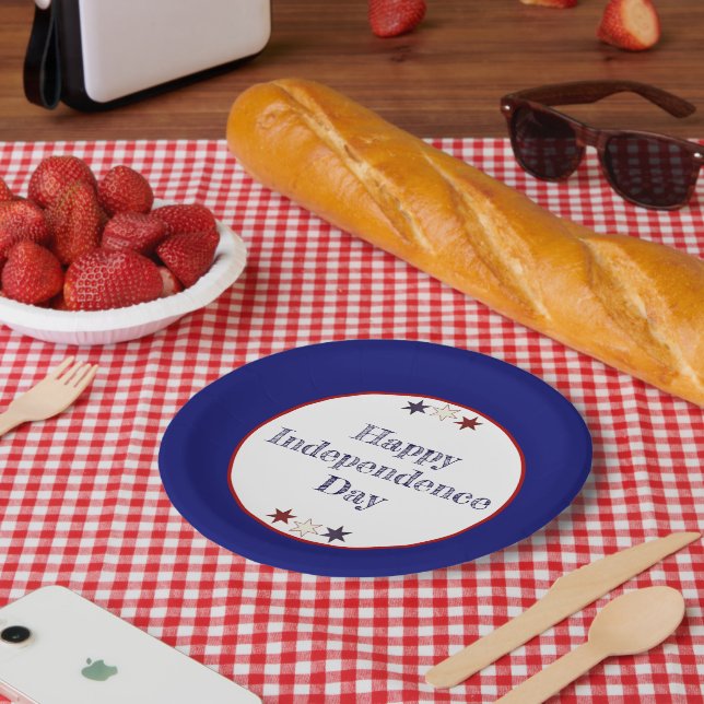 Assiettes En Carton Étoiles Patriotique Rouge Blanc Bleu (Pique-nique)