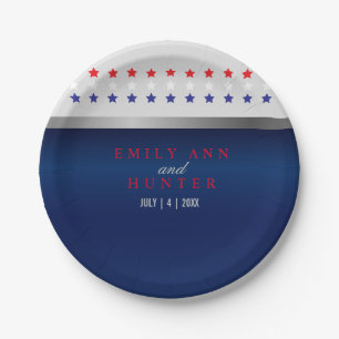 Assiettes En Carton Étoiles patriotiques rouge, blanc et bleu