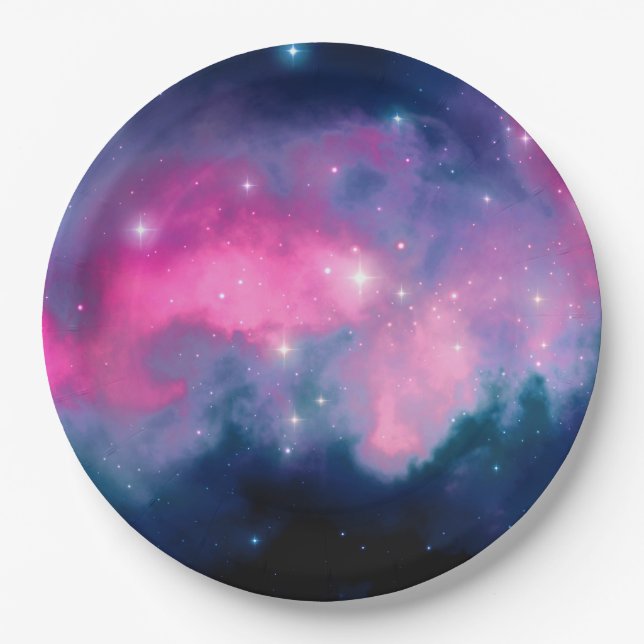 Assiettes En Carton Étoiles rose et bleu Galaxy Abstraites (Devant)