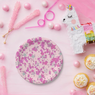 Assiettes En Carton étoiles roses en argent rose