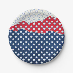 Assiettes En Carton Étoiles rouges, blanches et bleues (États-Unis) (É