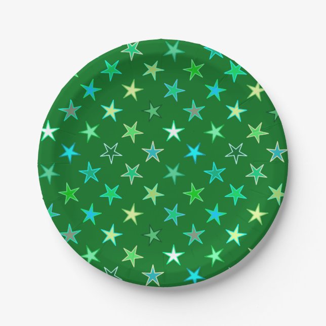 Assiettes En Carton Étoiles scintillantes modernes, émeraude et vert c (Devant)