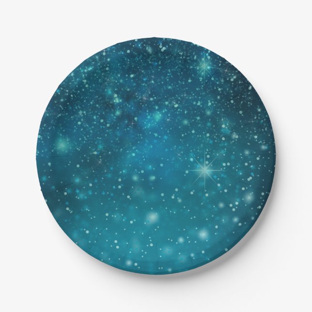 Assiettes En Carton Étoiles Sky Starry Cosmic Bleu (Devant)