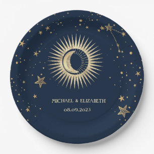 Assiettes En Carton Étoiles Soleil Or Céleste Et Lune