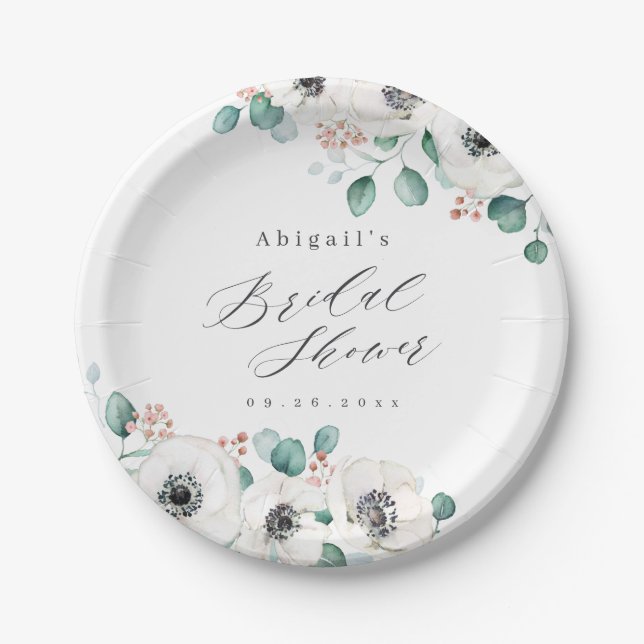 Assiettes En Carton Eucalyptus anemone floral rustique douche nuptiale (Devant)