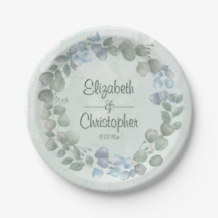 Assiettes En Carton Eucalyptus Aquarelle Sage Vert bleu foncé