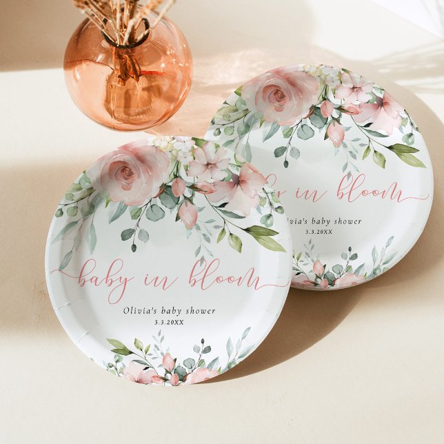 Assiettes En Carton Eucalyptus bébé floral moelleux dans le baby showe (Créateur téléchargé)