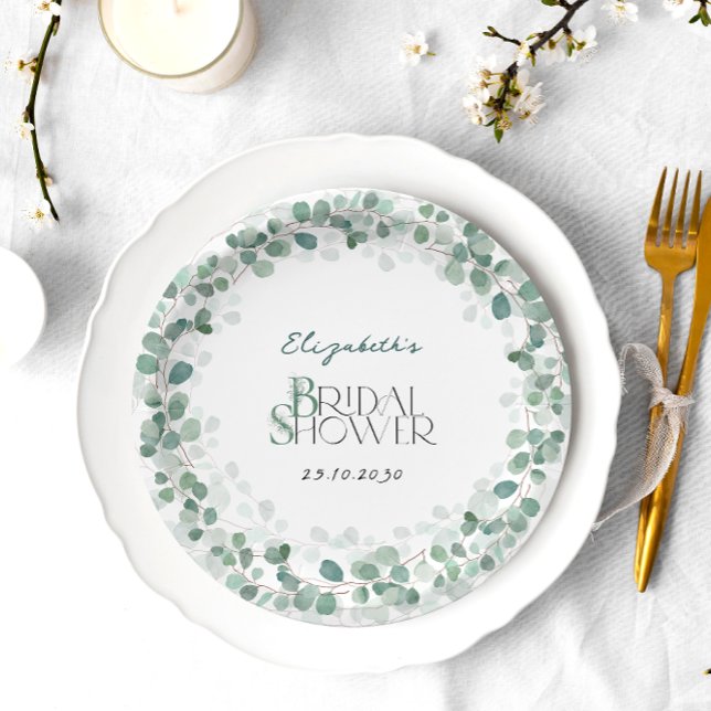 Assiettes En Carton Eucalyptus Botanique Sage Fête des mariées verte (Créateur téléchargé)