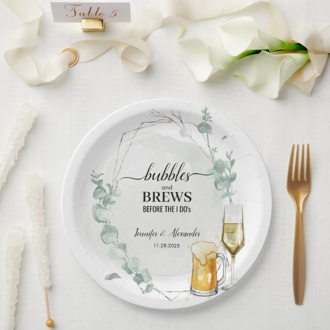 Assiettes En Carton Eucalyptus bulles & brasseries (Mariage)