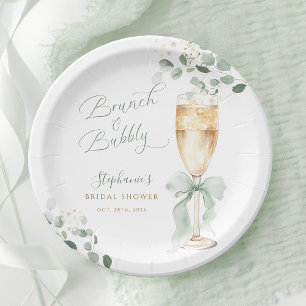 Assiettes En Carton Eucalyptus Champagne Baby Shower pour la Mariée