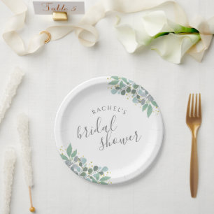 Assiettes En Carton Eucalyptus Élégant Mariage Dusty Blue