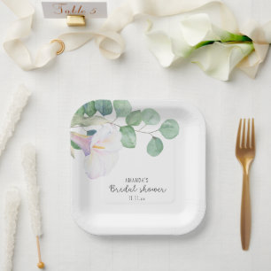 Assiettes En Carton Eucalyptus et fleur de calla - douche nuptiale