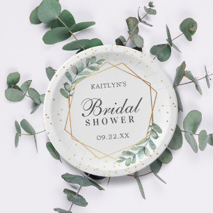 Assiettes En Carton Eucalyptus Fête des mariées géométrique Gold Foil