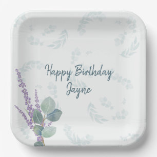 Assiettes En Carton Eucalyptus Lavender Botanique fête d'anniversaire