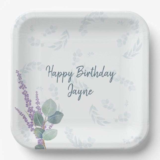Assiettes En Carton Eucalyptus Lavender Botanique fête d'anniversaire (Recto)