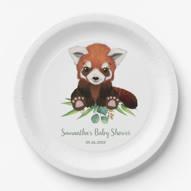 Assiettes En Carton Eucalyptus mignon Baby shower d'ours rouge Panda (Devant)
