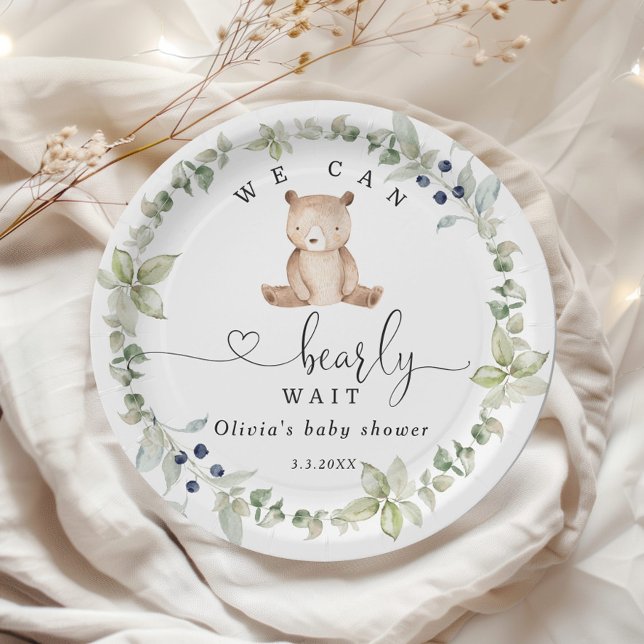 Assiettes En Carton Eucalyptus on peut attendre baby shower (Créateur téléchargé)
