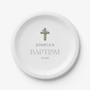 Assiettes En Carton Eucalyptus Parti moderne Cross Baptême