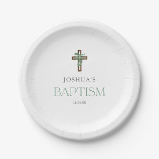 Assiettes En Carton Eucalyptus Parti moderne Cross Baptême