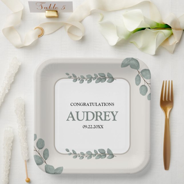 Assiettes En Carton Eucalyptus Rustic Floral Baby Shower (Mariage)