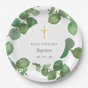 Assiettes En Carton Eucalyptus Verdure Baptême Christening