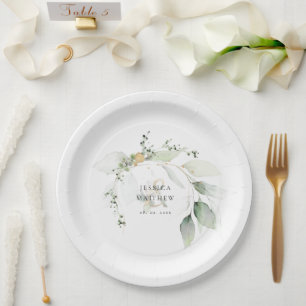Assiettes En Carton Eucalyptus vert et or moderne