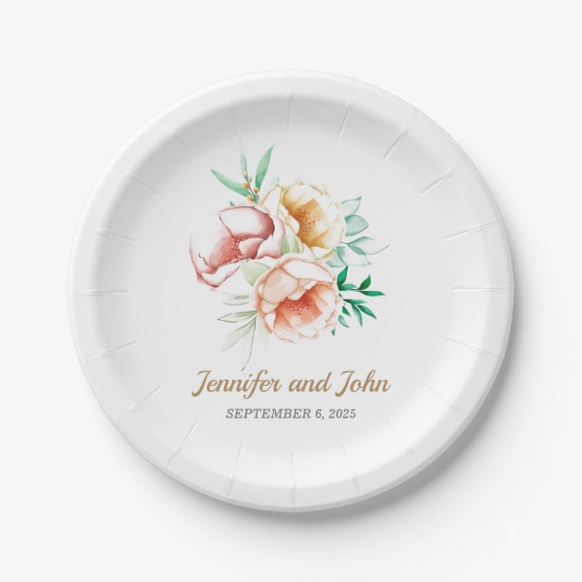 Assiettes En Carton Eucalyptus Vert feuillage Mariage d'aquarelle (Devant)