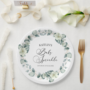 Assiettes En Carton Eucalyptus Vert Feuille Botanique Bébé saupoudré