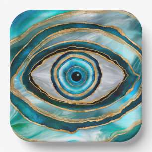 Assiettes En Carton Evil Eye Amulet Aquarelle marbres et or