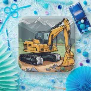 Assiettes En Carton Excavateur Construction Équipement Digger Annivers