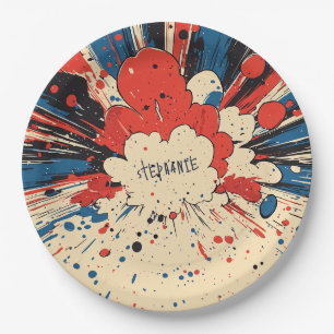 Assiettes En Carton Explosion d'art pop de style comique (4)