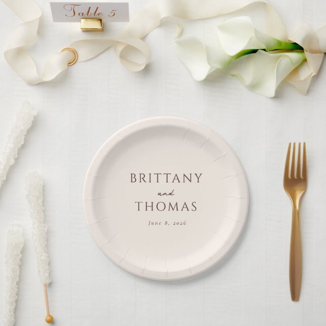 Assiettes En Carton Exquisite Beige Calligraphy (Mariage)