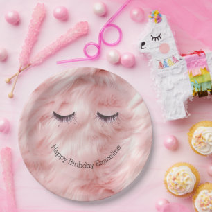 Assiettes En Carton Eyelashes Faux Fur Rose