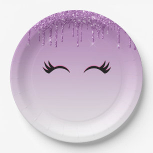 Assiettes En Carton Eyelashes rose et noir élégant sur Parties scintil